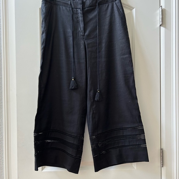 White House Black Market linen blend wide leg crop pants. Lace detail. Like new! - Picture 2 of 15